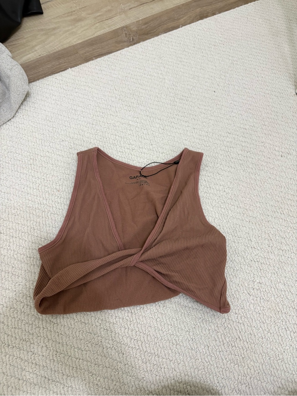 Garage Twist-Front Ribbed Crop Top - Mauve
